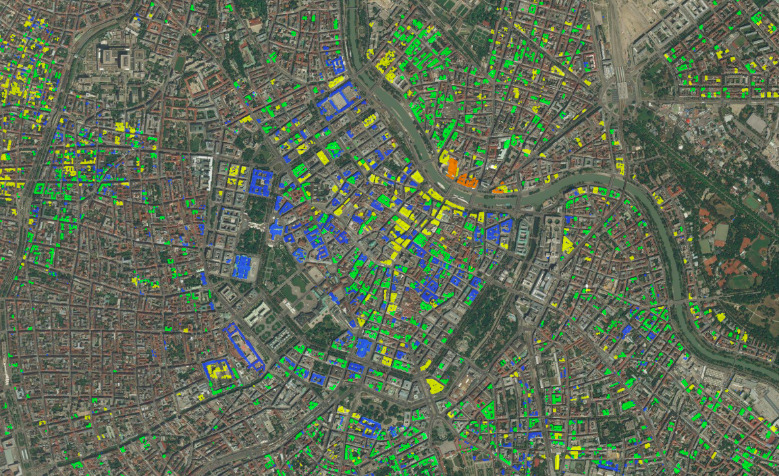 Example screenshot of our interactive online map for exploring World War II damage to buildings in Vienna